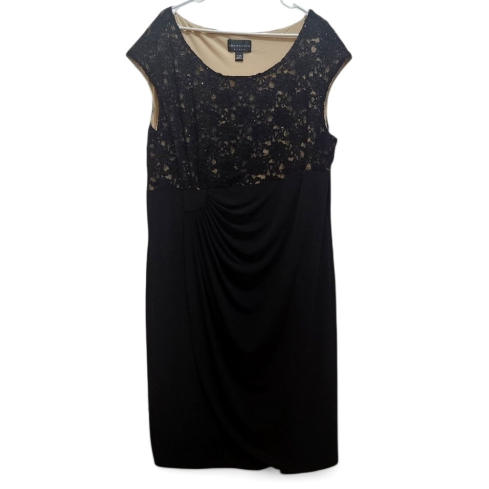 Vintage Gatsby Look Cocktail Dress Black Lace and Sequins Bodice Plus Size 24W
